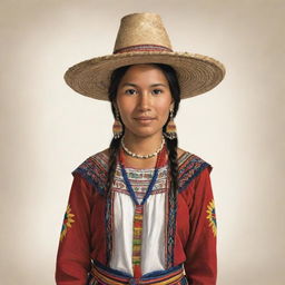 An illustration of a traditionally dressed Ecuadorean individual with distinctive cultural elements.