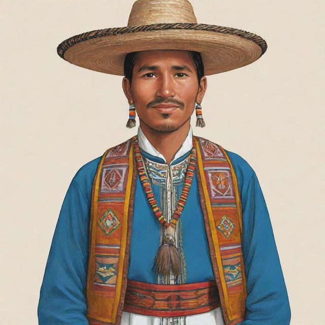 An illustration of a traditionally dressed Ecuadorean individual with distinctive cultural elements.