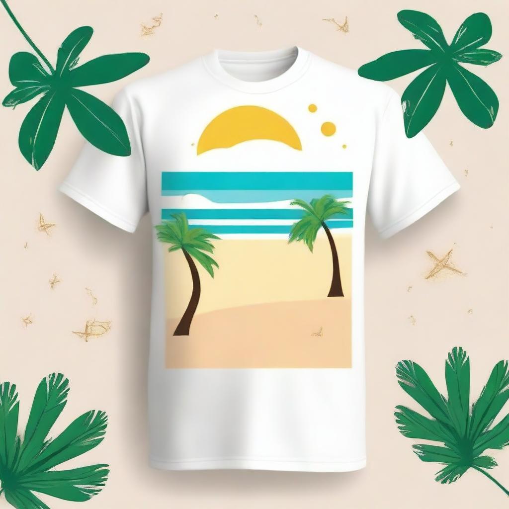 Create a summer-themed design that incorporates a beach and trees, without including the t-shirt