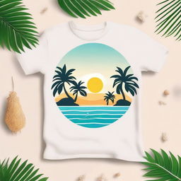 Create a summer-themed design that incorporates a beach and trees, without including the t-shirt