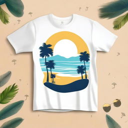 Create a summer-themed design that incorporates a beach and trees, without including the t-shirt