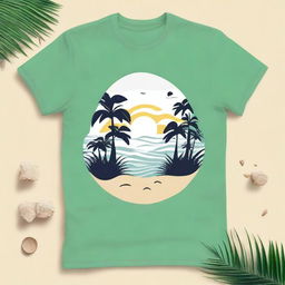 Create a summer-themed design that incorporates a beach and trees, without including the t-shirt