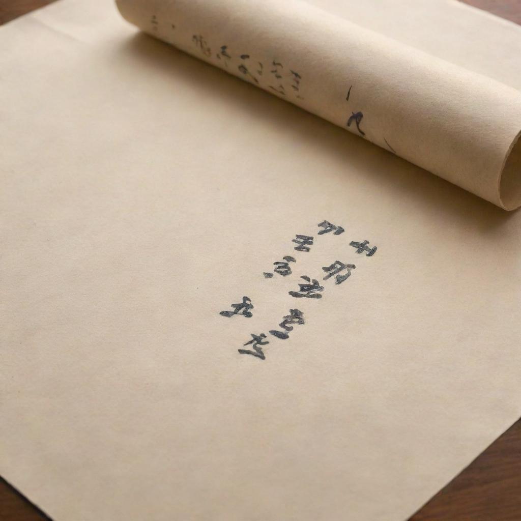 A scroll-like sheet of high-quality, traditional Japanese washi paper unfurled to reveal the elegantly brushed Japanese phrase '諦めない者には勝てない'