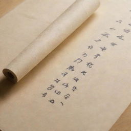 A scroll-like sheet of high-quality, traditional Japanese washi paper unfurled to reveal the elegantly brushed Japanese phrase '諦めない者には勝てない'