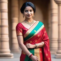 An attractive Indian woman dressed in a traditional sari