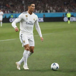 An awesome action shot of Cristiano Ronaldo playing football, suitable for a TikTok edits account.