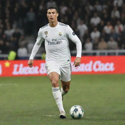 An awesome action shot of Cristiano Ronaldo playing football, suitable for a TikTok edits account.