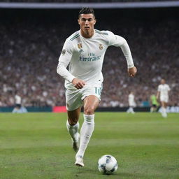 An awesome action shot of Cristiano Ronaldo playing football, suitable for a TikTok edits account.