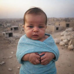 A newborn baby boy named Ghaith, cradled amidst the poignant backdrop of a war-torn homeland.