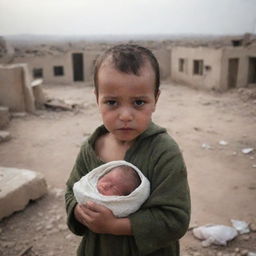 A newborn baby boy named Ghaith, cradled amidst the poignant backdrop of a war-torn homeland.