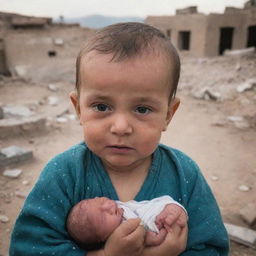 A newborn baby boy named Ghaith, cradled amidst the poignant backdrop of a war-torn homeland.