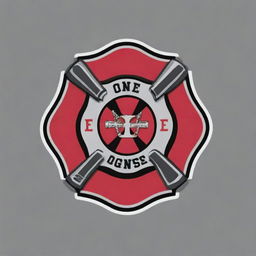 Create a logo named 'Engine One' featuring a Maltese cross design with a first responder or fire fighter theme. Integrate elements of axe throwing, an axe throwing target, and a pool ball. Use a color palette of red, black, and grey.