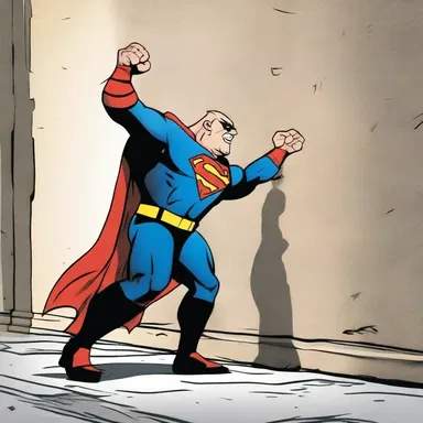 In their latest adventure, the superhero Captain Strongman used his super strength to slam the villain into a wall, leaving a comical imprint of his backside on the concrete.