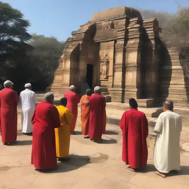 The worshippers bowed towards the backside of the temple, a sacred place believed to house spiritual energies.