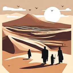 Create an image where all humans are resurrected and led towards the vast desert field of Padang Mahsyar