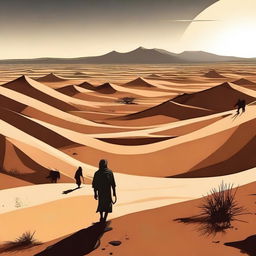 Create an image where all humans are resurrected and led towards the vast desert field of Padang Mahsyar