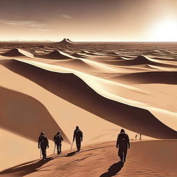 Create an image where all humans are resurrected and led towards the vast desert field of Padang Mahsyar