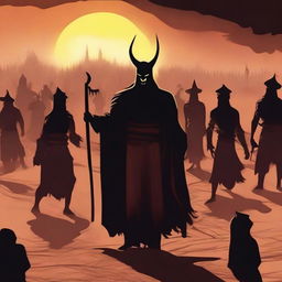 Create an image where the wicked people are being led into hell from the gathering at the vast desert field of Padang Mahsyar