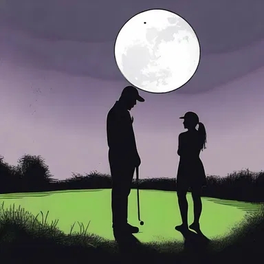 Under the moonlight, the couple enjoyed a game of golf together, the woman skillfully wielding her niblick.