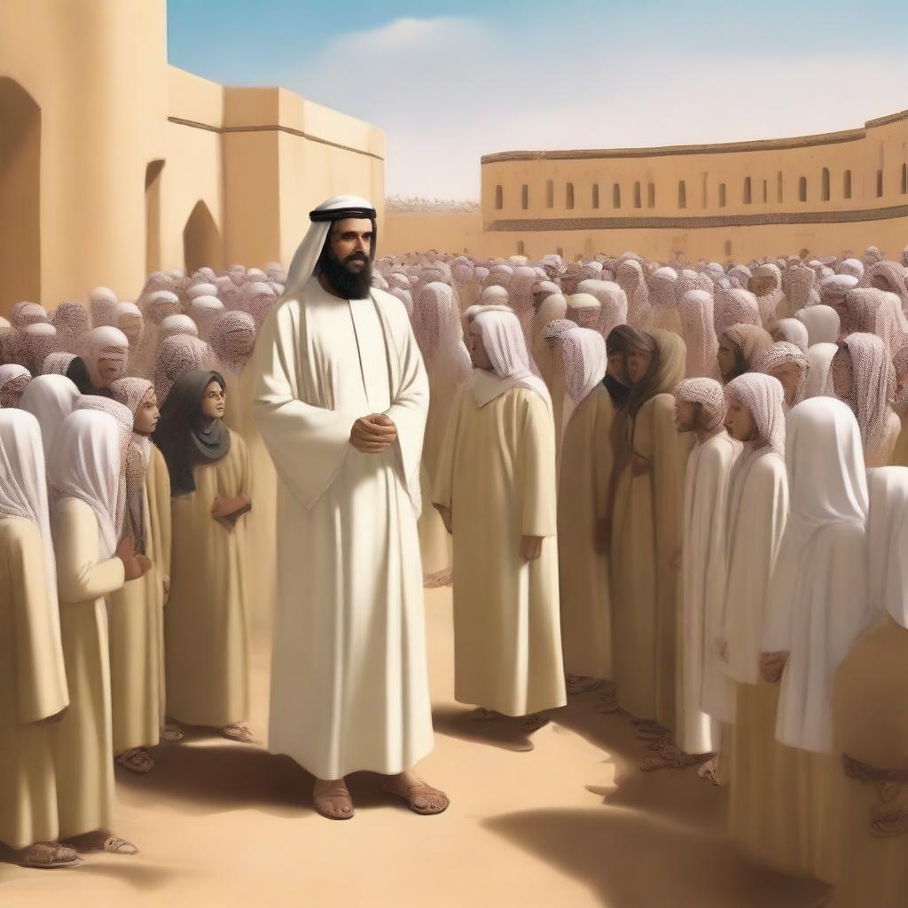 Create an image depicting the scene where Isa bin Maryam (Jesus) is addressing the Bani Israil (Children of Israel), declaring his role as a messenger of Allah SWT