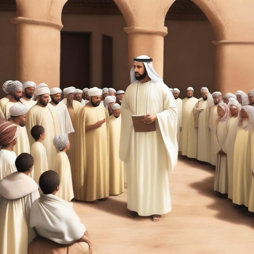 Create an image depicting the scene where Isa bin Maryam (Jesus) is addressing the Bani Israil (Children of Israel), declaring his role as a messenger of Allah SWT