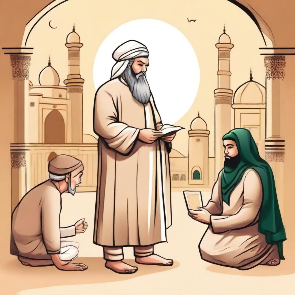 Create an image depicting a story about a prophet in Islam