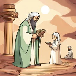 Create an image depicting a story about a prophet in Islam