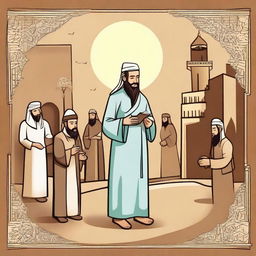 Create an image depicting a story about a prophet in Islam