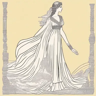 In the myth, the goddess of fashion was depicted wearing a flowing gown with rickrack trimmings along the hem.