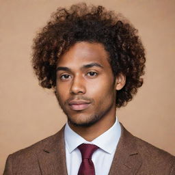 An abstract, non-realistic profile image of a man with brown skin and curly hair, displaying a sense of sophistication and personal character, suitable for a profile picture.