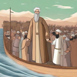 Create an image depicting Prophet Noah (Nuh) being sent to his people, according to Islamic teachings