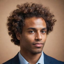 An abstract, non-realistic profile image of a man with brown skin and curly hair, displaying a sense of sophistication and personal character, suitable for a profile picture.