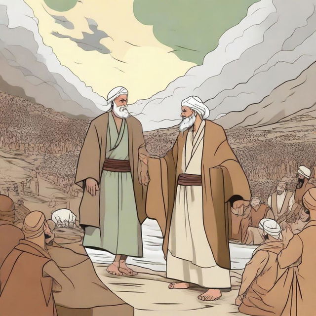 Create an image illustrating the anger of Prophet Noah (Nuh)'s people, as per Islamic teachings