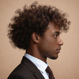 A highly abstract, minimalistic representation of a man with brown skin and curly hair, reflecting sophistication and personality, appropriate for a profile picture.