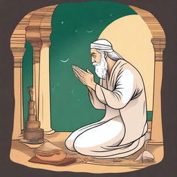 Create an image illustrating Prophet Noah (Nuh) praying to Allah, as described in Islamic teachings