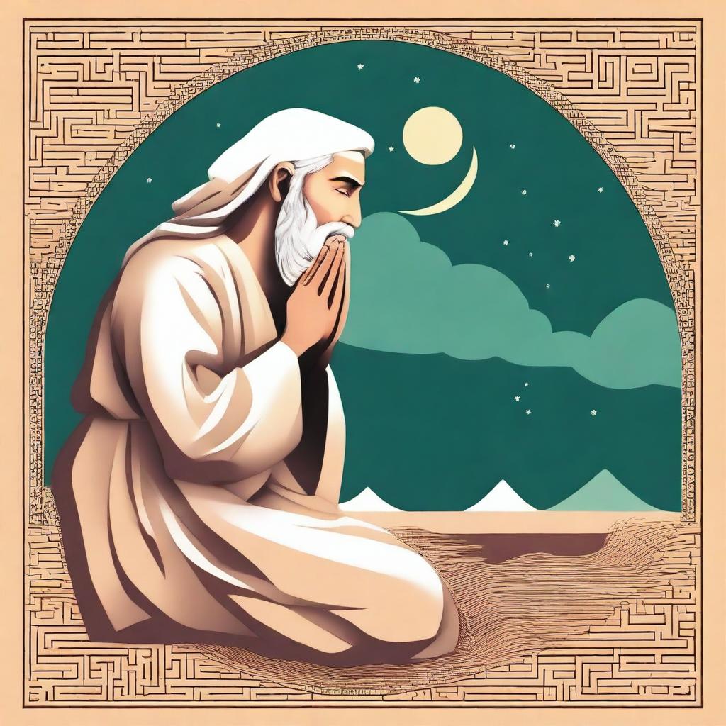 Create an image illustrating Prophet Noah (Nuh) praying to Allah, as described in Islamic teachings