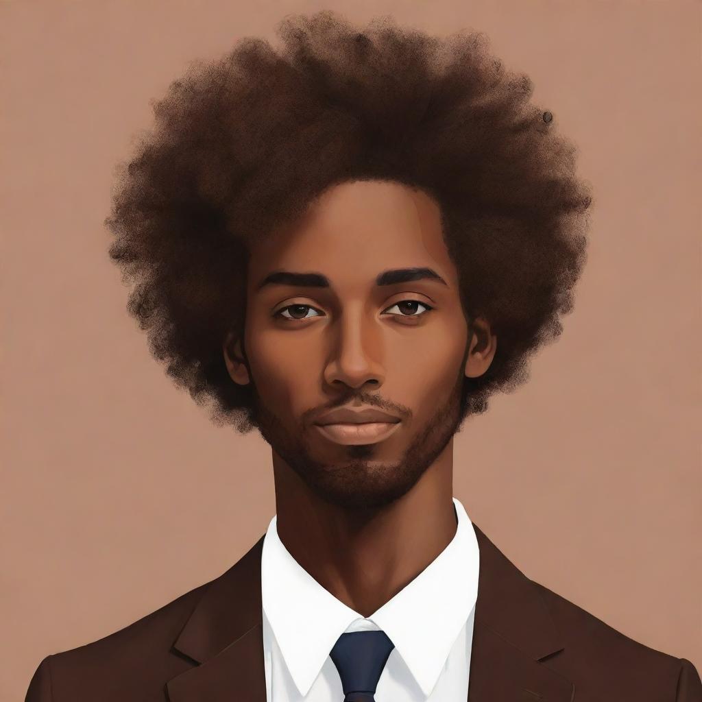 A highly abstract, minimalistic representation of a man with brown skin and curly hair, reflecting sophistication and personality, appropriate for a profile picture.