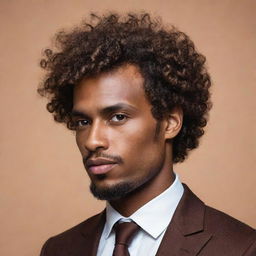 A highly abstract, minimalistic representation of a man with brown skin and curly hair, reflecting sophistication and personality, appropriate for a profile picture.