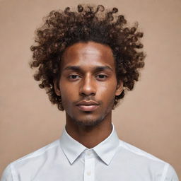 A highly abstract, minimalistic representation of a man with brown skin and curly hair falling over his forehead, reflecting sophistication and personality, suited for a profile picture.