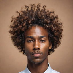 A highly abstract, minimalistic representation of a man with brown skin and curly hair falling over his forehead, reflecting sophistication and personality, suited for a profile picture.