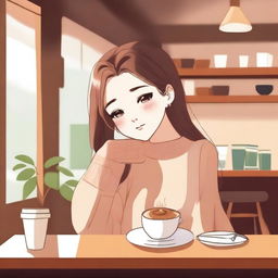 A girl drinking coffee in a cozy café