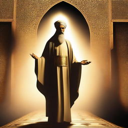 Generate an image of Prophet Ibrahim being sent to Babylon in the context of Islam, with his face obscured by a shining light