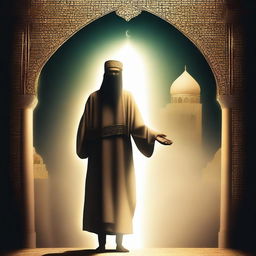 Generate an image of Prophet Ibrahim being sent to Babylon in the context of Islam, with his face obscured by a shining light