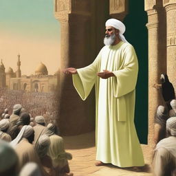 Create an image of Prophet Ibrahim preaching to his people in Babylon in the context of Islam