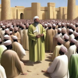 Create an image of Prophet Ibrahim preaching to his people in Babylon in the context of Islam