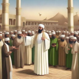 Create an image of Prophet Ibrahim preaching to his people in Babylon in the context of Islam