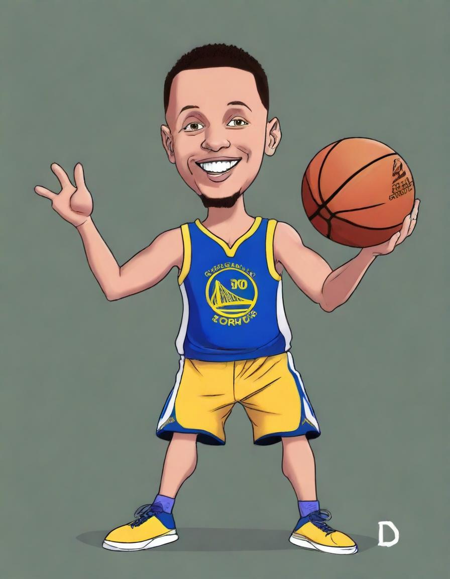 Create a hilarious and exaggerated caricature of NBA star Stephen Curry