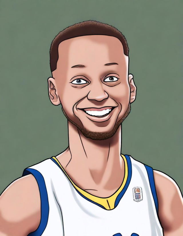 Create a hilarious and exaggerated caricature of NBA star Stephen Curry