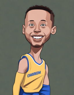 Create a hilarious and exaggerated caricature of NBA star Stephen Curry