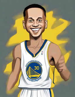 Create a hilarious and exaggerated caricature of NBA star Stephen Curry